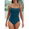 imageEomenie Womens One Piece Swimsuits Tummy Control Ruched Bathing Suit 1 Piece SwimwearPine Green