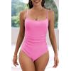 imageEomenie Womens One Piece Swimsuits Tummy Control Ruched Bathing Suit 1 Piece SwimwearPop Pink