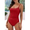 imageEomenie Womens One Piece Swimsuits Tummy Control Ruched Bathing Suit 1 Piece SwimwearRed