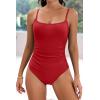 imageEomenie Womens One Piece Swimsuits Tummy Control Ruched Bathing Suit 1 Piece SwimwearRed