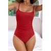 imageEomenie Womens One Piece Swimsuits Tummy Control Ruched Bathing Suit 1 Piece SwimwearRed