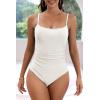 imageEomenie Womens One Piece Swimsuits Tummy Control Ruched Bathing Suit 1 Piece SwimwearWhite