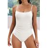 imageEomenie Womens One Piece Swimsuits Tummy Control Ruched Bathing Suit 1 Piece SwimwearWhite