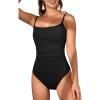 imageEomenie Womens One Piece Swimsuits Tummy Control Ruched Bathing Suit 1 Piece SwimwearDark Black Ribbed