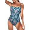 imageEomenie Womens One Piece Swimsuits Tummy Control Ruched Bathing Suit 1 Piece SwimwearDeep Green Floral Printed