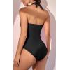 imageEomenie Womens One Piece Tummy Control Swimsuit Halter Scallop Trim Bathing Suits 1 Piece Vintage Ruched Slimming SwimwearBlack