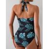 imageEomenie Womens One Piece Tummy Control Swimsuit Halter Scallop Trim Bathing Suits 1 Piece Vintage Ruched Slimming SwimwearBlack Green Printed