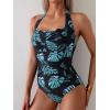 imageEomenie Womens One Piece Tummy Control Swimsuit Halter Scallop Trim Bathing Suits 1 Piece Vintage Ruched Slimming SwimwearBlack Green Printed