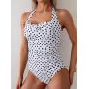 imageEomenie Womens One Piece Tummy Control Swimsuit Halter Scallop Trim Bathing Suits 1 Piece Vintage Ruched Slimming SwimwearBlack White Dot