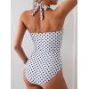 imageEomenie Womens One Piece Tummy Control Swimsuit Halter Scallop Trim Bathing Suits 1 Piece Vintage Ruched Slimming SwimwearBlack White Dot