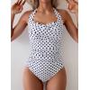 imageEomenie Womens One Piece Tummy Control Swimsuit Halter Scallop Trim Bathing Suits 1 Piece Vintage Ruched Slimming SwimwearBlack White Dot