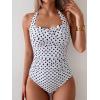 imageEomenie Womens One Piece Tummy Control Swimsuit Halter Scallop Trim Bathing Suits 1 Piece Vintage Ruched Slimming SwimwearBlack White Dot