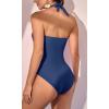imageEomenie Womens One Piece Tummy Control Swimsuit Halter Scallop Trim Bathing Suits 1 Piece Vintage Ruched Slimming SwimwearBlue