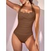 imageEomenie Womens One Piece Tummy Control Swimsuit Halter Scallop Trim Bathing Suits 1 Piece Vintage Ruched Slimming SwimwearBrown
