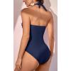imageEomenie Womens One Piece Tummy Control Swimsuit Halter Scallop Trim Bathing Suits 1 Piece Vintage Ruched Slimming SwimwearDark Blue