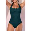 imageEomenie Womens One Piece Tummy Control Swimsuit Halter Scallop Trim Bathing Suits 1 Piece Vintage Ruched Slimming SwimwearDark Green