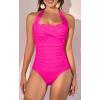 imageEomenie Womens One Piece Tummy Control Swimsuit Halter Scallop Trim Bathing Suits 1 Piece Vintage Ruched Slimming SwimwearHot Pink