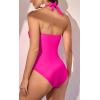 imageEomenie Womens One Piece Tummy Control Swimsuit Halter Scallop Trim Bathing Suits 1 Piece Vintage Ruched Slimming SwimwearHot Pink