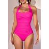 imageEomenie Womens One Piece Tummy Control Swimsuit Halter Scallop Trim Bathing Suits 1 Piece Vintage Ruched Slimming SwimwearHot Pink