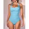 imageEomenie Womens One Piece Tummy Control Swimsuit Halter Scallop Trim Bathing Suits 1 Piece Vintage Ruched Slimming SwimwearLight Blue
