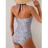 imageEomenie Womens One Piece Tummy Control Swimsuit Halter Scallop Trim Bathing Suits 1 Piece Vintage Ruched Slimming SwimwearOrange Blue Floral Printed