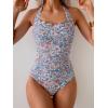 imageEomenie Womens One Piece Tummy Control Swimsuit Halter Scallop Trim Bathing Suits 1 Piece Vintage Ruched Slimming SwimwearOrange Blue Floral Printed