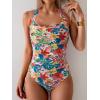 imageEomenie Womens One Piece Tummy Control Swimsuit Halter Scallop Trim Bathing Suits 1 Piece Vintage Ruched Slimming SwimwearOrange Red Printed