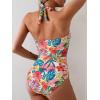 imageEomenie Womens One Piece Tummy Control Swimsuit Halter Scallop Trim Bathing Suits 1 Piece Vintage Ruched Slimming SwimwearOrange Red Printed