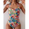 imageEomenie Womens One Piece Tummy Control Swimsuit Halter Scallop Trim Bathing Suits 1 Piece Vintage Ruched Slimming SwimwearOrange Red Printed