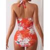imageEomenie Womens One Piece Tummy Control Swimsuit Halter Scallop Trim Bathing Suits 1 Piece Vintage Ruched Slimming SwimwearOrange White Floral Printed