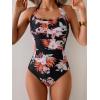 imageEomenie Womens One Piece Tummy Control Swimsuit Halter Scallop Trim Bathing Suits 1 Piece Vintage Ruched Slimming SwimwearPink Black Floral Printed