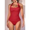 imageEomenie Womens One Piece Tummy Control Swimsuit Halter Scallop Trim Bathing Suits 1 Piece Vintage Ruched Slimming SwimwearRed
