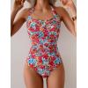 imageEomenie Womens One Piece Tummy Control Swimsuit Halter Scallop Trim Bathing Suits 1 Piece Vintage Ruched Slimming SwimwearRed Blue Floral Printed
