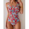 imageEomenie Womens One Piece Tummy Control Swimsuit Halter Scallop Trim Bathing Suits 1 Piece Vintage Ruched Slimming SwimwearRed Blue Floral Printed