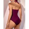 imageEomenie Womens One Piece Tummy Control Swimsuit Halter Scallop Trim Bathing Suits 1 Piece Vintage Ruched Slimming SwimwearWine Red