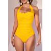 imageEomenie Womens One Piece Tummy Control Swimsuit Halter Scallop Trim Bathing Suits 1 Piece Vintage Ruched Slimming SwimwearYellow