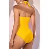 imageEomenie Womens One Piece Tummy Control Swimsuit Halter Scallop Trim Bathing Suits 1 Piece Vintage Ruched Slimming SwimwearYellow