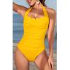 imageEomenie Womens One Piece Tummy Control Swimsuit Halter Scallop Trim Bathing Suits 1 Piece Vintage Ruched Slimming SwimwearYellow