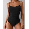 imageEomenie One Piece Swimsuit for Women Tummy Control Ruched Bathing Suit Push Up Slimming Swim Suit Double Straps SwimwearBlack