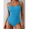 imageEomenie One Piece Swimsuit for Women Tummy Control Ruched Bathing Suit Push Up Slimming Swim Suit Double Straps SwimwearBlue