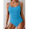imageEomenie One Piece Swimsuit for Women Tummy Control Ruched Bathing Suit Push Up Slimming Swim Suit Double Straps SwimwearBlue