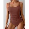 imageEomenie One Piece Swimsuit for Women Tummy Control Ruched Bathing Suit Push Up Slimming Swim Suit Double Straps SwimwearBrown