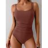 imageEomenie One Piece Swimsuit for Women Tummy Control Ruched Bathing Suit Push Up Slimming Swim Suit Double Straps SwimwearBrown