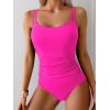imageEomenie One Piece Swimsuit for Women Tummy Control Ruched Bathing Suit Push Up Slimming Swim Suit Double Straps SwimwearHot Pink
