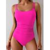 imageEomenie One Piece Swimsuit for Women Tummy Control Ruched Bathing Suit Push Up Slimming Swim Suit Double Straps SwimwearHot Pink