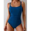 imageEomenie One Piece Swimsuit for Women Tummy Control Ruched Bathing Suit Push Up Slimming Swim Suit Double Straps SwimwearPeacock Blue