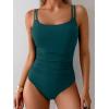 imageEomenie One Piece Swimsuit for Women Tummy Control Ruched Bathing Suit Push Up Slimming Swim Suit Double Straps SwimwearPeacock Green