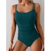 imageEomenie One Piece Swimsuit for Women Tummy Control Ruched Bathing Suit Push Up Slimming Swim Suit Double Straps SwimwearPeacock Green