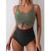 imageEomenie Womens One Piece Swimsuit Tummy Control Slimming Bathing Suit Cutout Tie Knot SwimwearArmy Green  Black