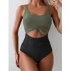 imageEomenie Womens One Piece Swimsuit Tummy Control Slimming Bathing Suit Cutout Tie Knot SwimwearArmy Green  Black